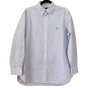 Ralph Lauren Mens Button Down Shirt Blue Plaid Checkered Long Sleeve Sz 16 32/33